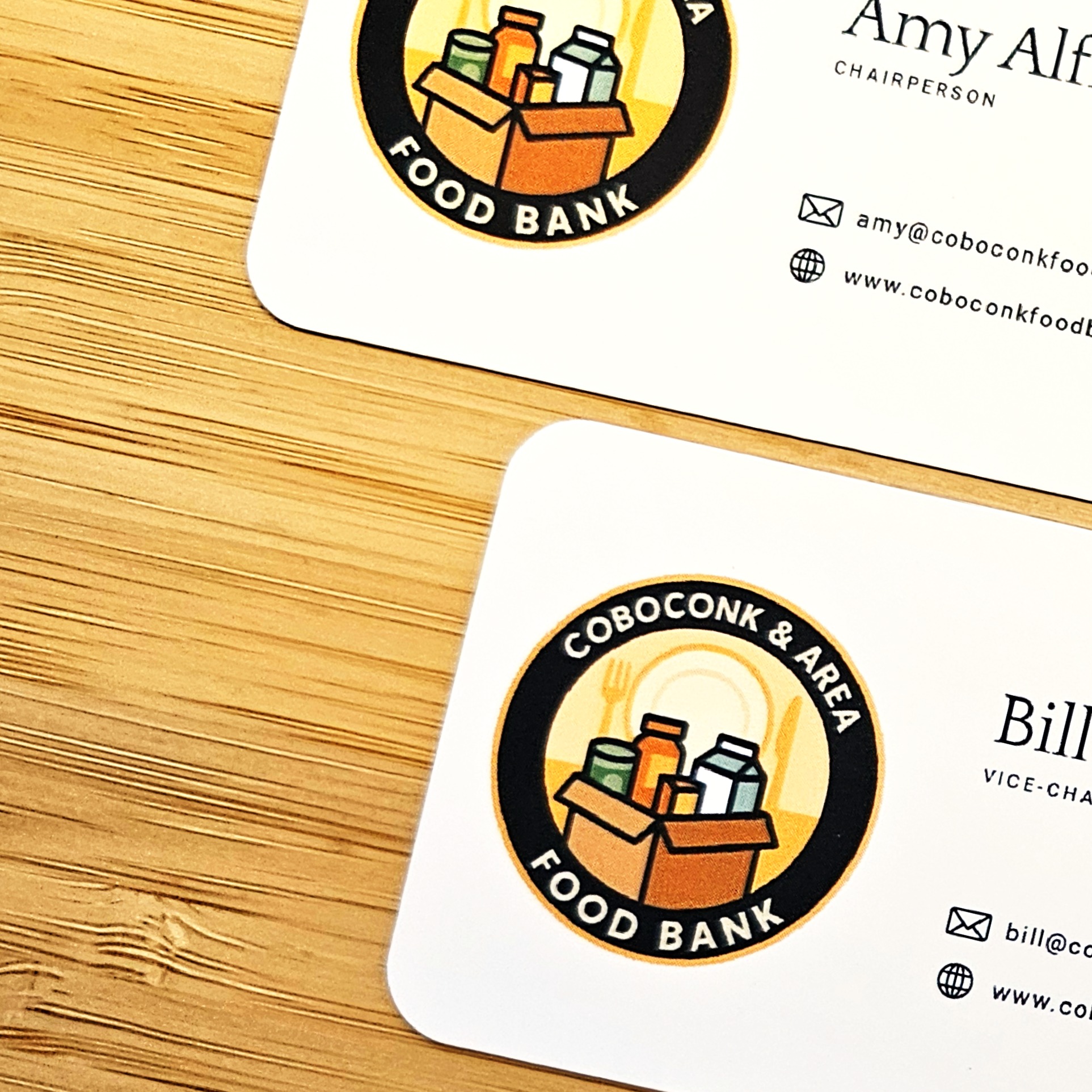 Custom designed business cards for Coboconk and Area Food Bank board members