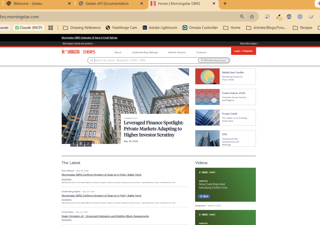 DBRS Morningstar homepage featuring credit ratings and financial analysis content